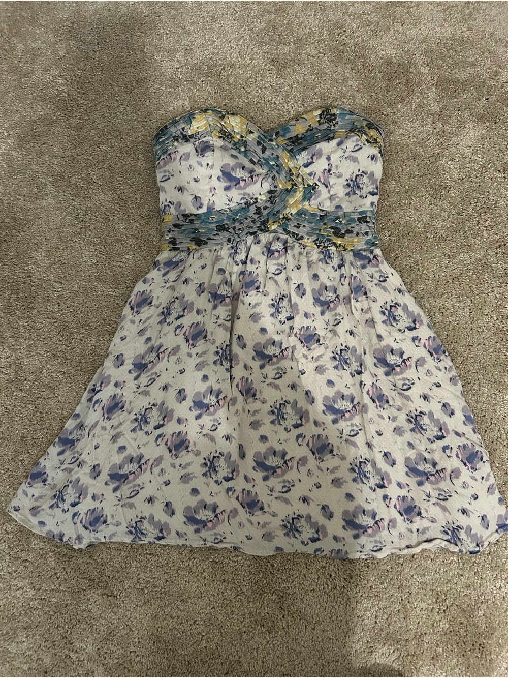 Kimchi Blue Strapless Floral Mini Dress in White and Lavender - Picture 2 of 4